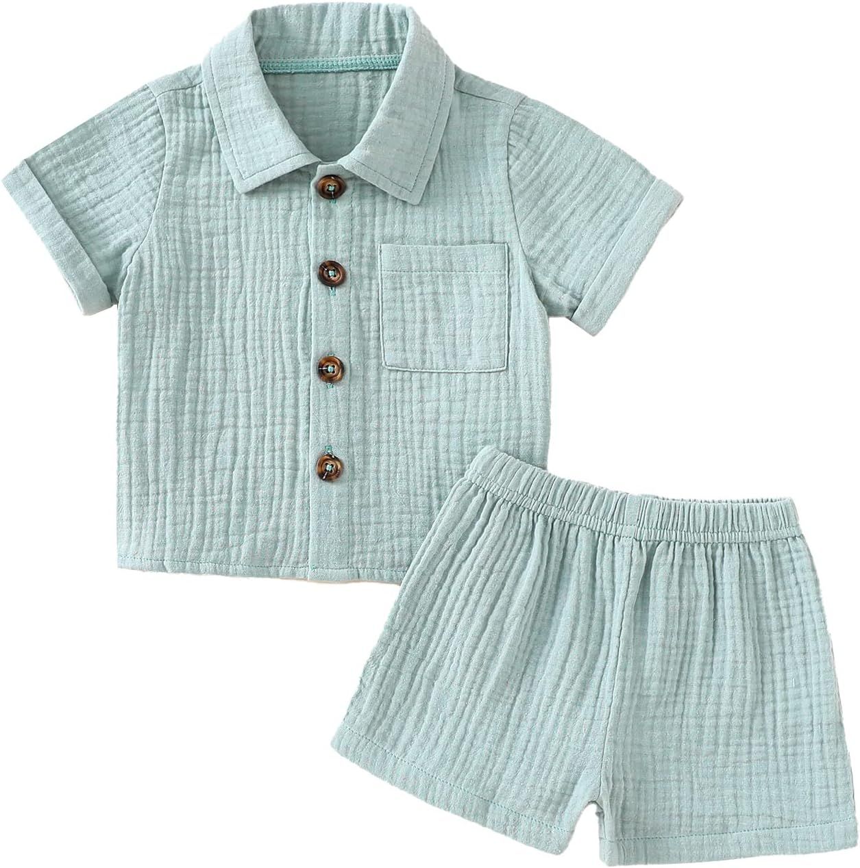 Baby Boys Clothes Set Toddler Infant Boys Button-down Shirt Tops + Cotton Gauze Shorts Summer Out... | Amazon (US)