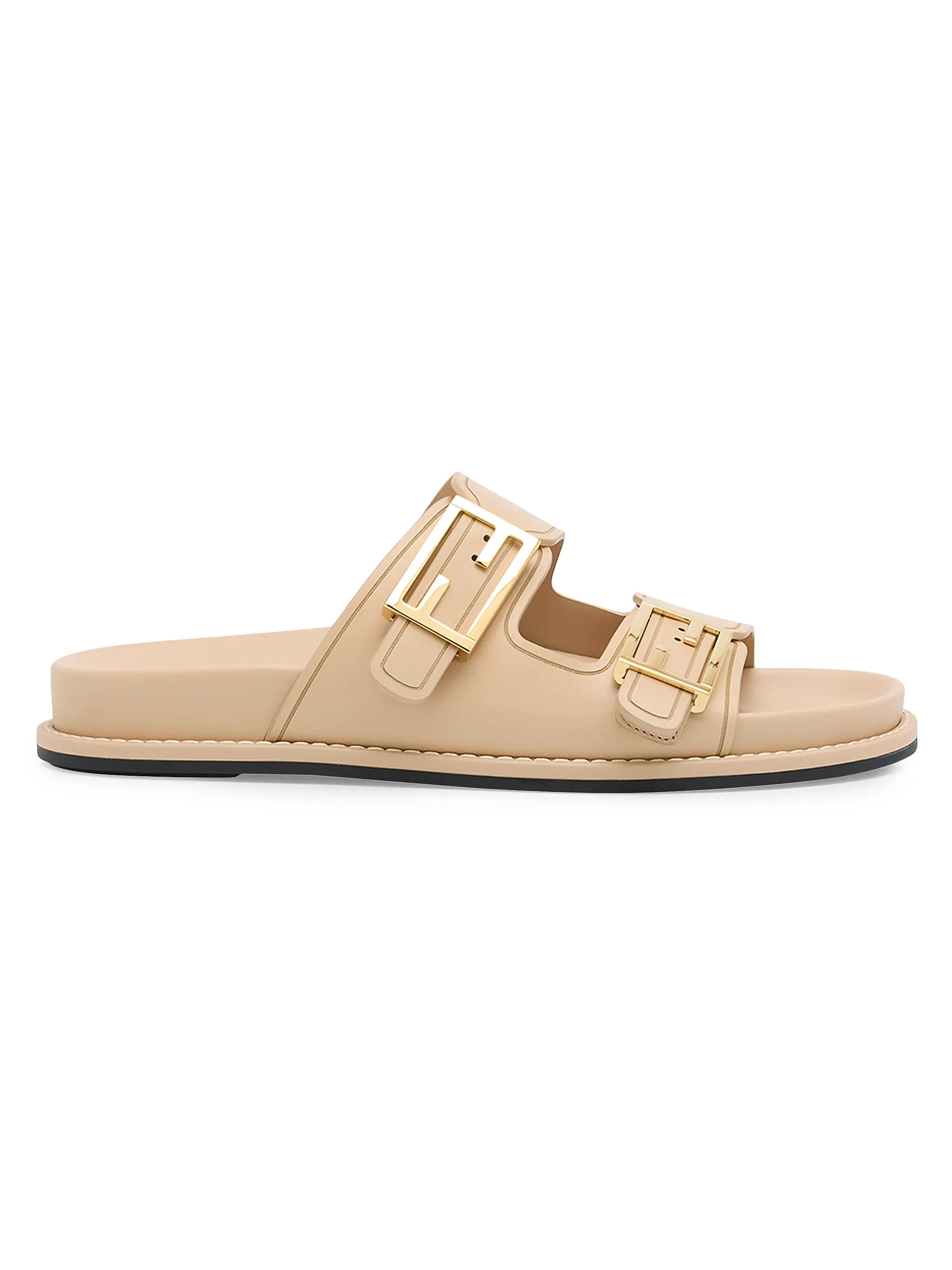 Fendi Feel Buckle Leather Slides | Saks Fifth Avenue