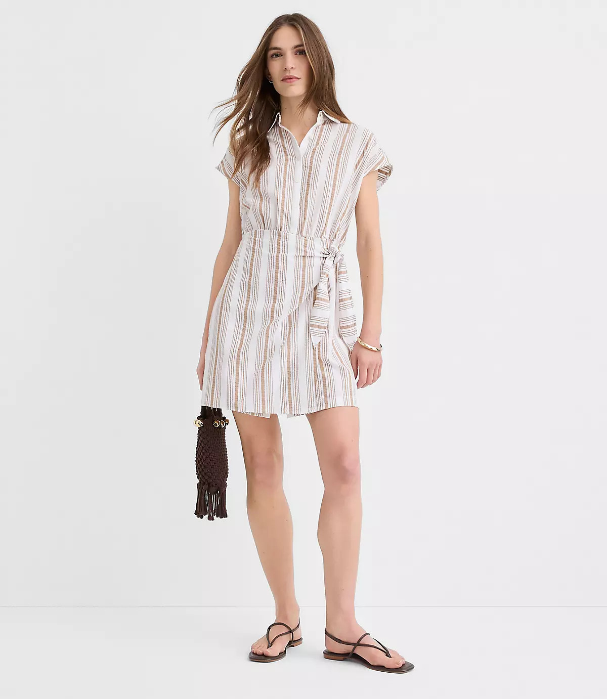 Striped Seersucker Wrap Mini Shirtdress | LOFT