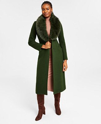 Michael Kors Women's Faux-Fur-Collar Belted Coat - Macy's | Macy's