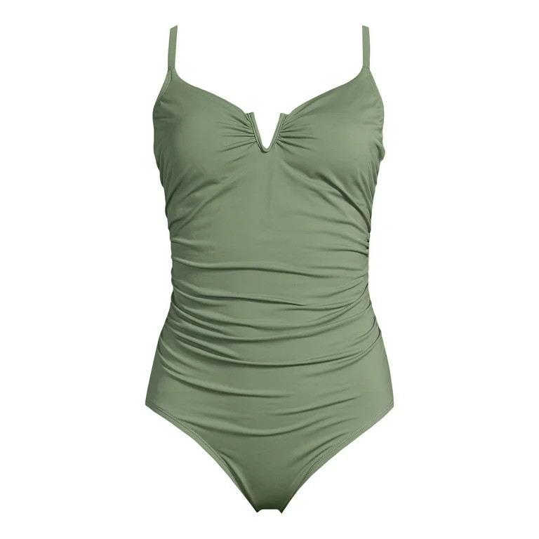Time and Tru Women's and Women's Plus V Wire One Piece Swimsuit, Sizes XS-3X | Walmart (US)