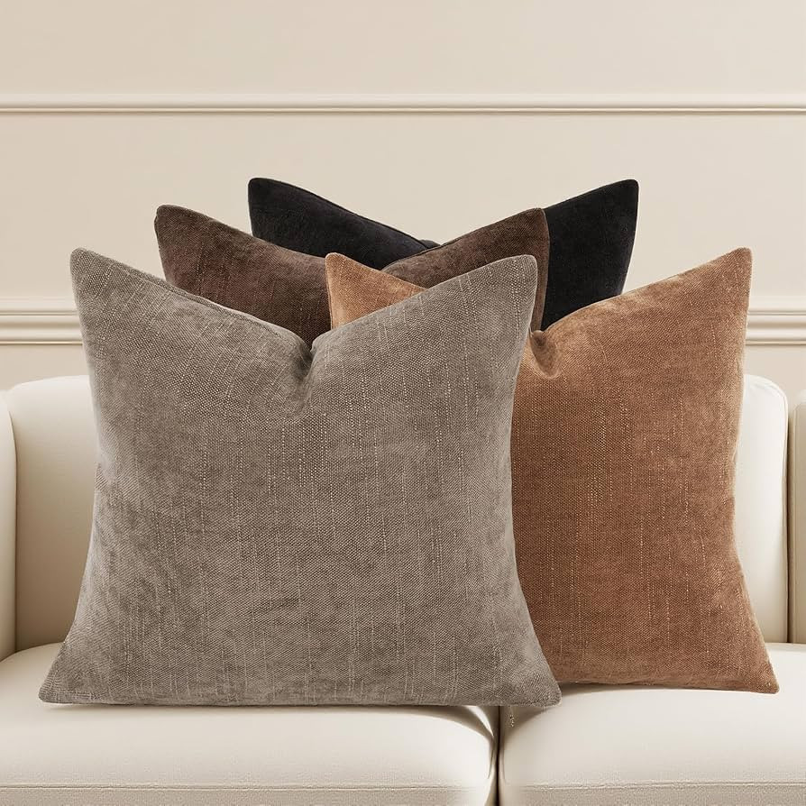 Farmhouse Decor Throw Pillow Covers 20x20 Inch Set of 4, Solid Textured Cushion Covers for Couch,... | Amazon (US)