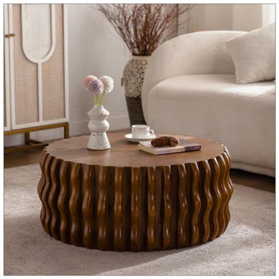 Drum Fluted Modern Round Coffee Table, Mid Century Circle Center Table with Sturdy Pedestal for Living Room and Bedroom | Wayfair North America