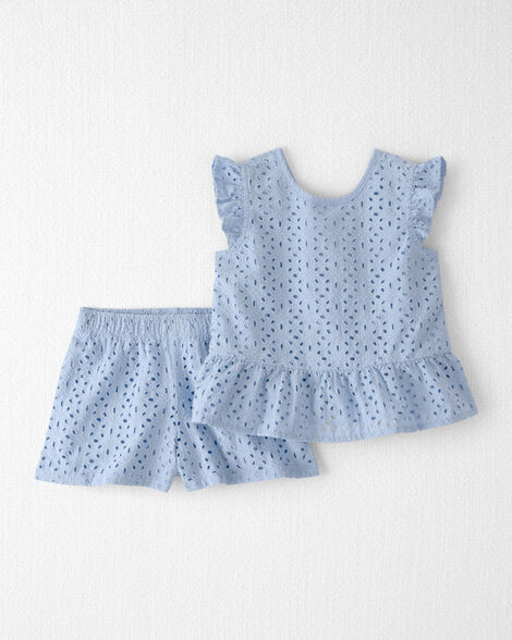 Toddler Girl 2-Piece Organic Cotton Top & Short Set in Blue Eyelet - Little Planet | Carter's | Carter's Inc