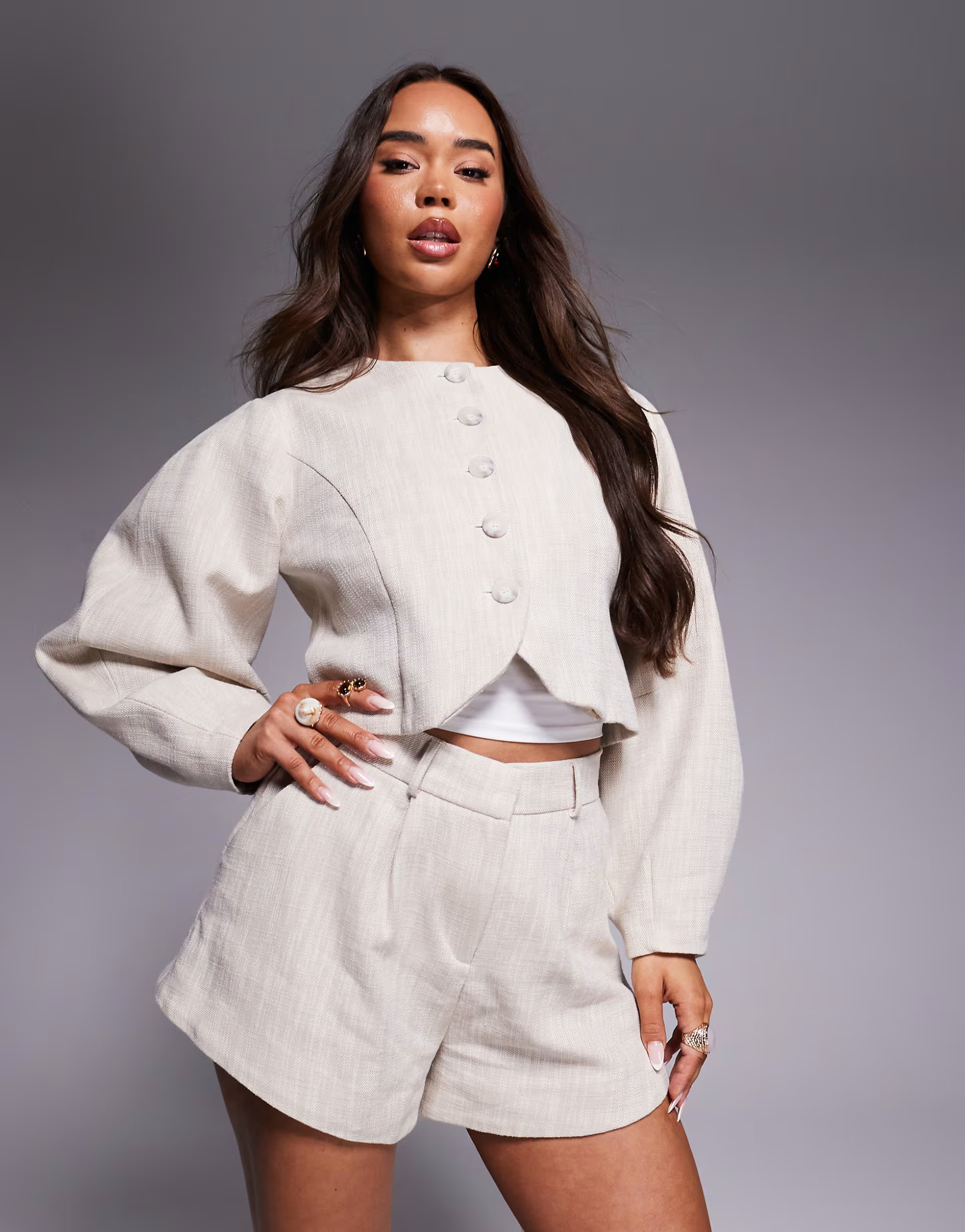 River Island collarless puff sleeve blazer in cream  | ASOS | ASOS (Global)