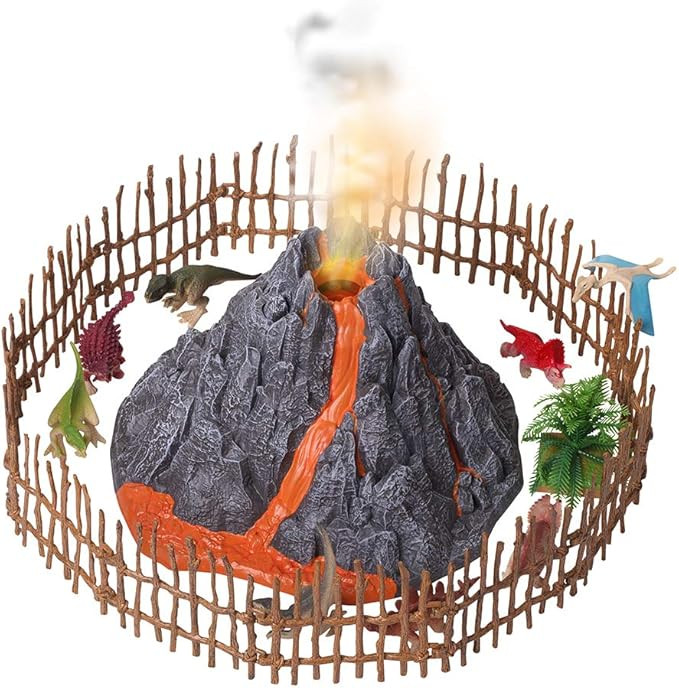 Dazmers | Volcano and Dinosaurs Playset - Includes 8 Jurassic Dinosaur Figures and Fence Mist-spo... | Amazon (US)
