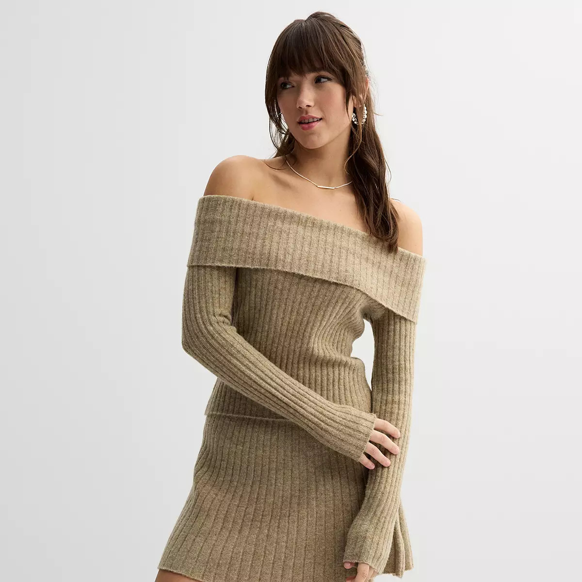 Juniors' SO® Off-Shoulder Foldover Neckline Ribbed Sweater | Kohl's