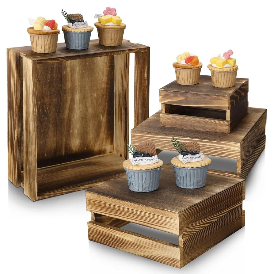Sieral 4 Pieces Wood Cupcake Display Stand Decorative Dessert Appetizer Cake Stand Risers Wooden ... | Amazon (US)