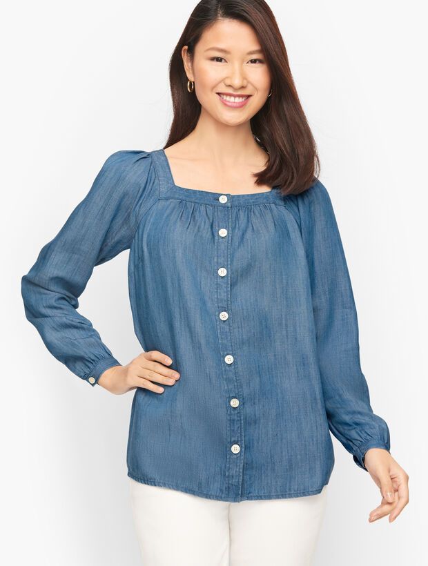 Denim Square Neck Top | Talbots