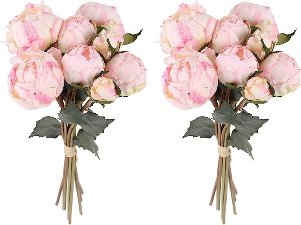 SDEERIT Pink Peonies Artificial Flowers 2 Bouquets Vintage Peonies 18pcs Pink Peonies with Single... | Amazon (US)