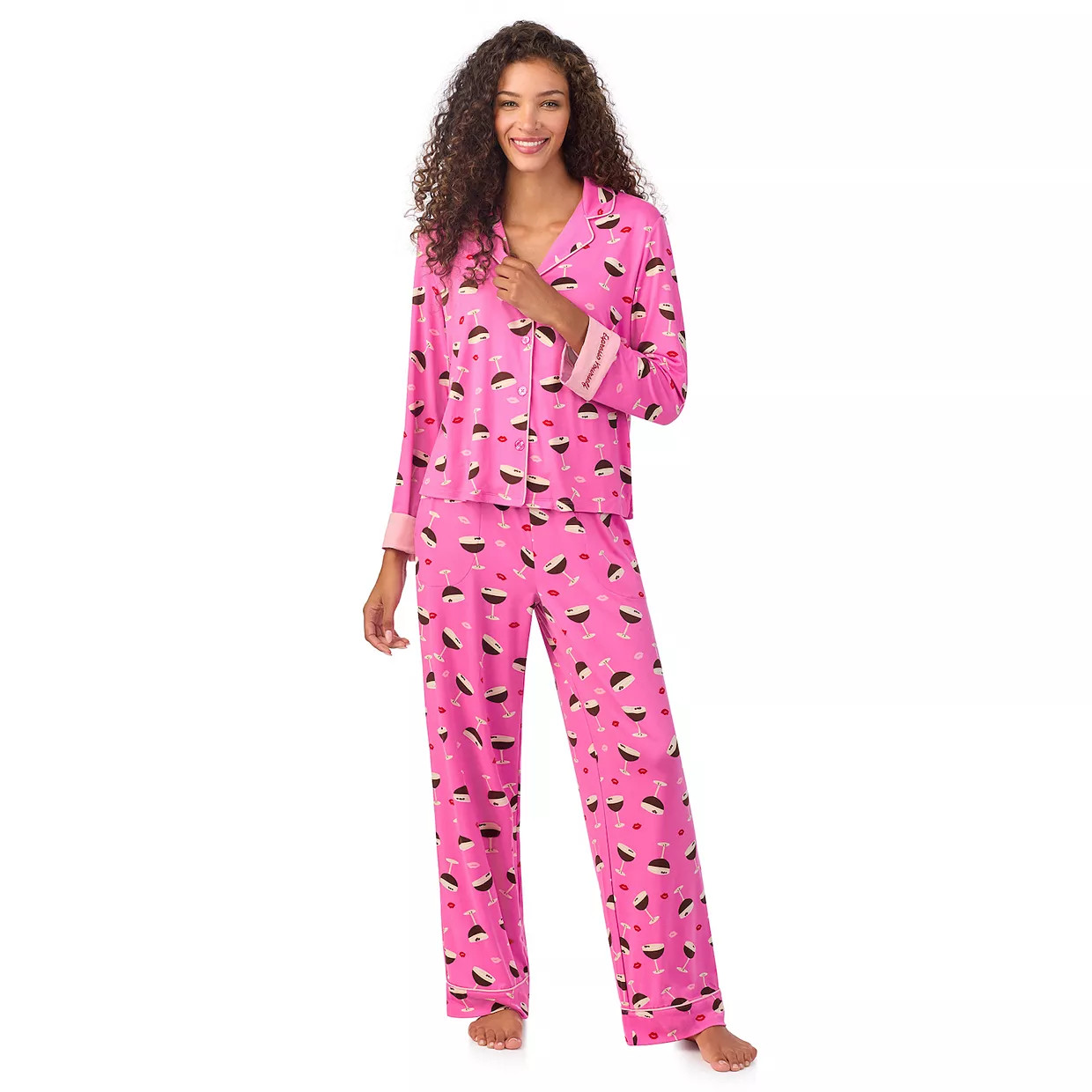Women's Beauty Sleep Social Pajama Long Sleeve Notch Top & Pajama Pants Set | Kohl's