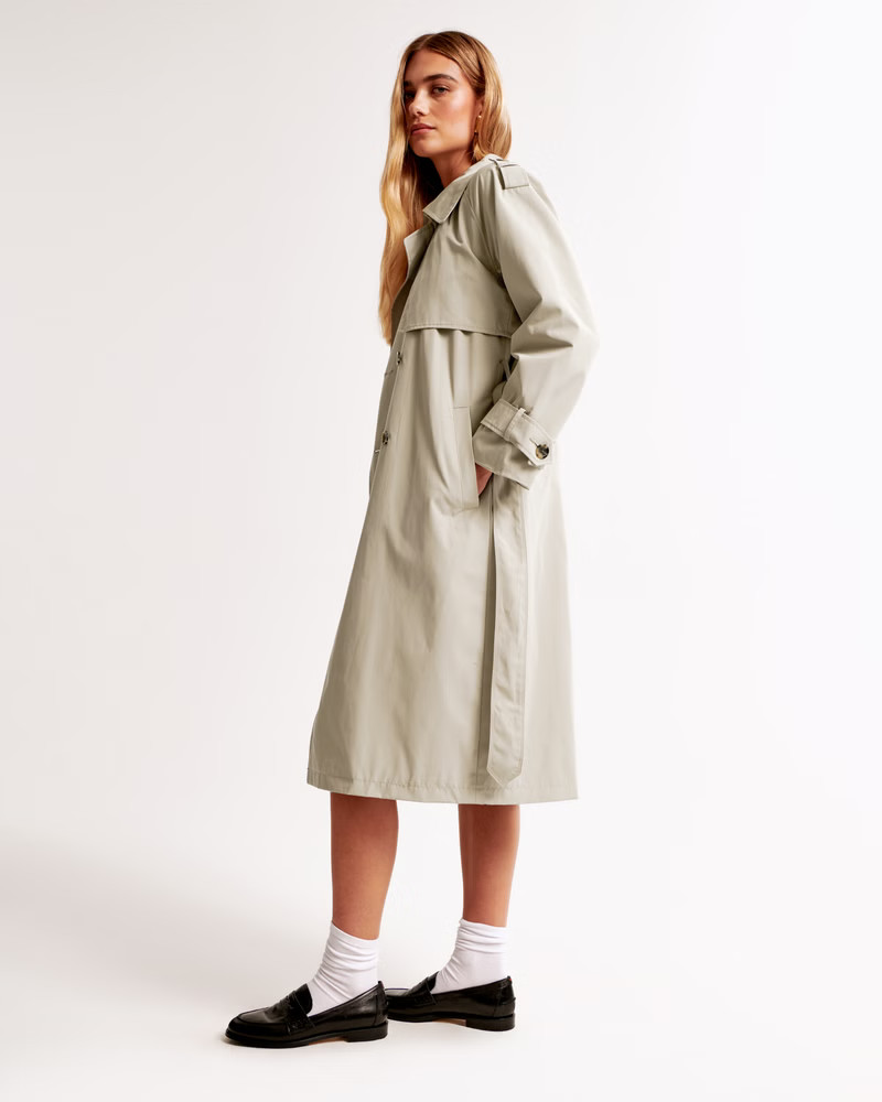 Women's Classic Long Trench Coat | Women's Coats & Jackets | Abercrombie.com | Abercrombie & Fitch (UK)