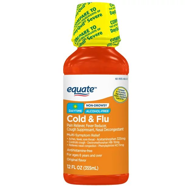 Equate Daytime Cold and Flu Relief, Liquid Cold Medicine, 12 fl oz - Walmart.com | Walmart (US)