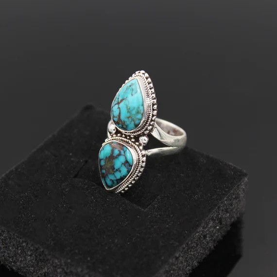 Turquoise Ring. Double Natural Turquoise 925 Sterling Silver | Etsy | Etsy (US)