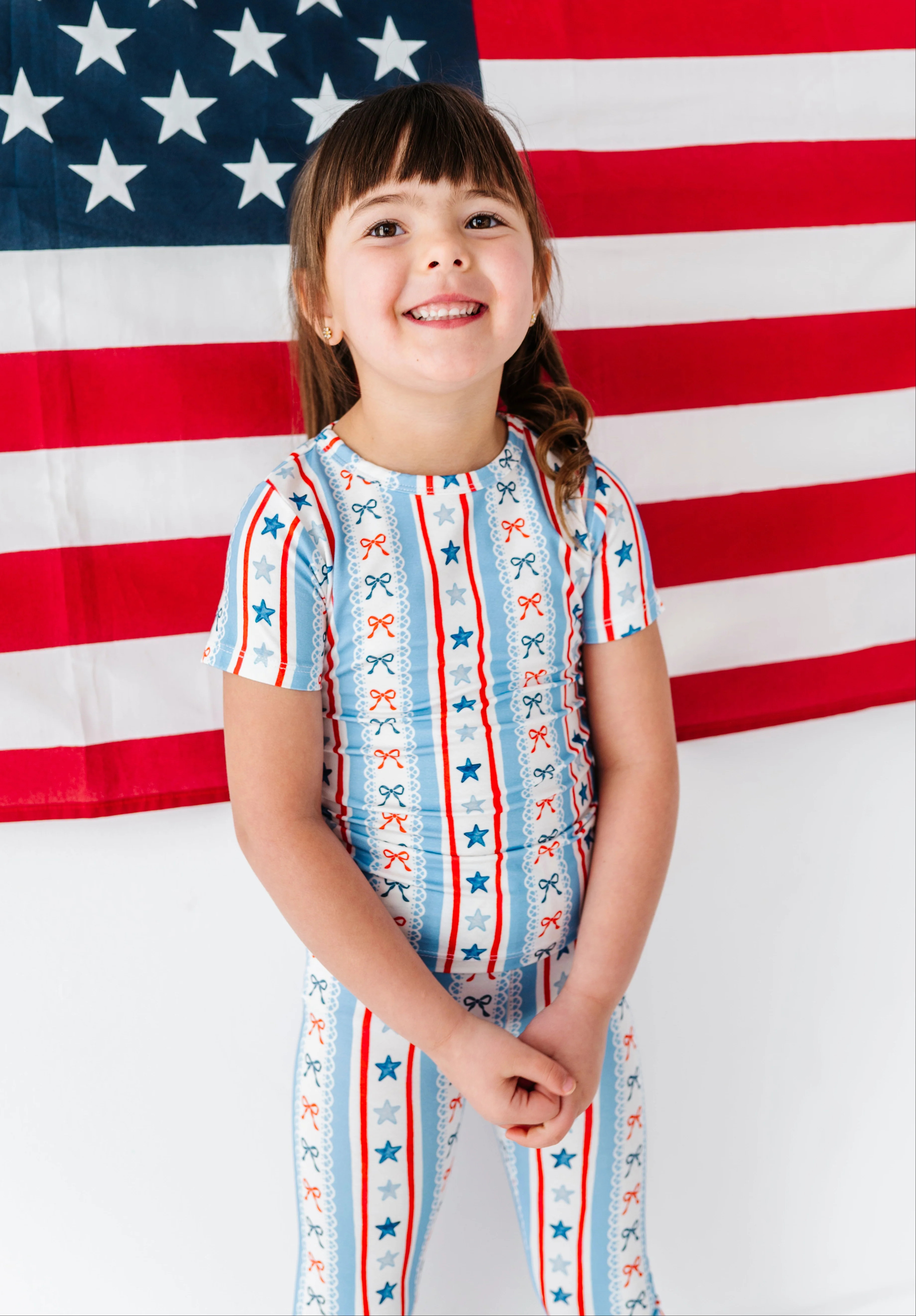 Pretty Patriotic Bamboo Pajama Set | 4th of July Girls' Pajamas | Birdie Bean