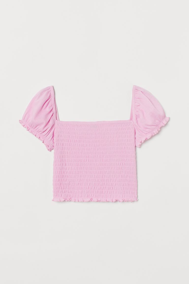 Short top in smocked jersey. Square neckline, short puff sleeves with elastic at shoulders and cu... | H&M (US + CA)