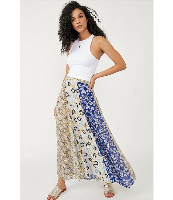 Cheris Floral Print Panel Pull-On A-Line Maxi Skirt | Dillard's