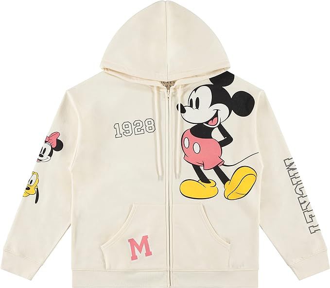 Disney Ladies Mickey Mouse Fashion Hoodie Mickey and Minnie Mouse Classic Zip Up Hoodie Sweatshir... | Amazon (US)