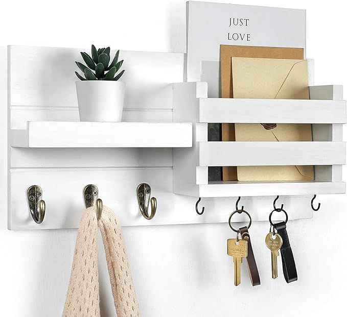 Lwenki Mail Organizer for Wall Mount – Black Key Holder with Shelf Includes Letter Holder and H... | Amazon (US)