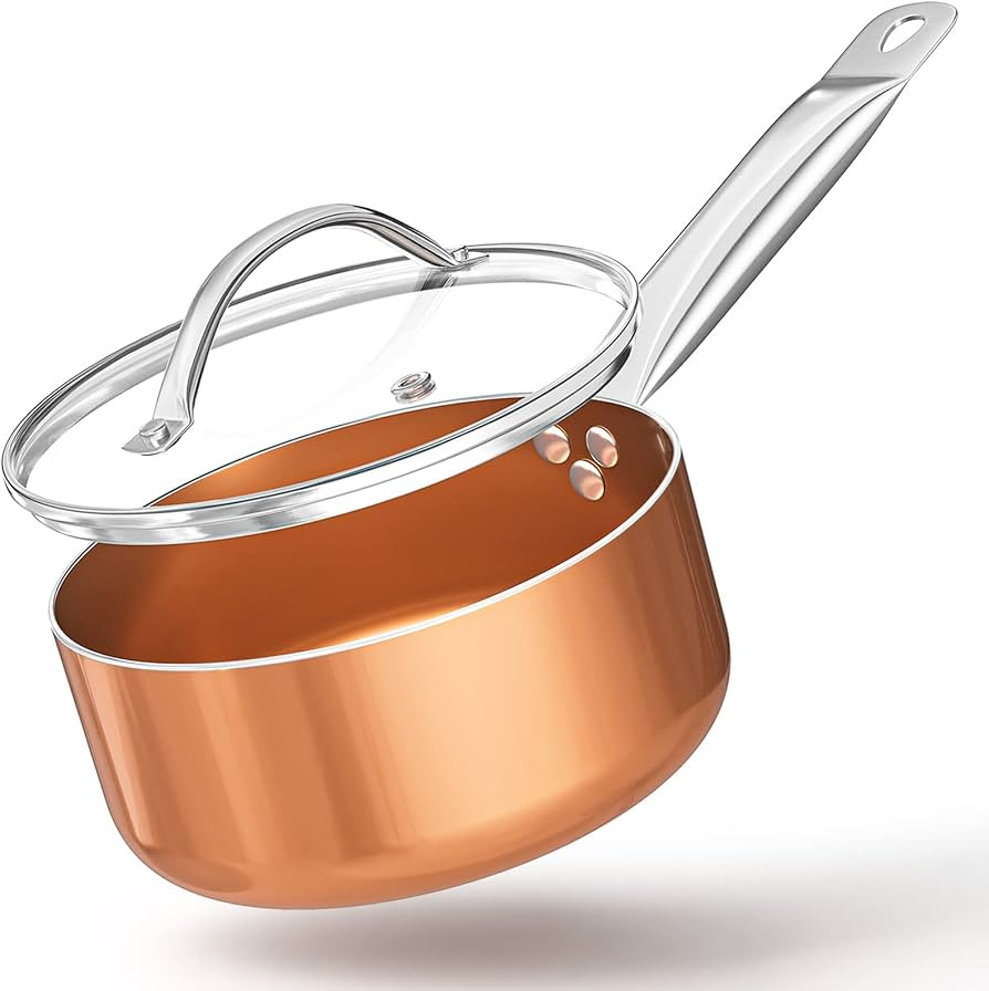 Zunmial Sauce Pan,1.5Qt Saucepan,Small Saucepan with Lid,Copper Pot,Sauce Pot,Non Stick Small Coo... | Amazon (US)