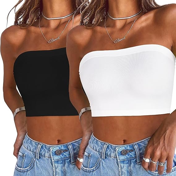 Womens Tube Tops Summer Bandeau Casual Crop Top Going Out Strapless Tank Basic Short Shirt | Amazon (US)