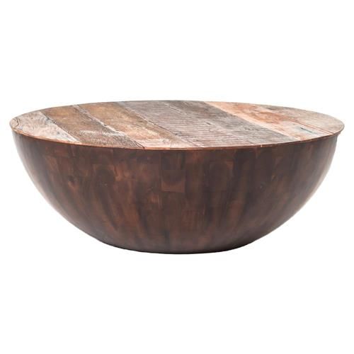 Rod Rustic Pieced Wood Half Moon Round Coffee Table | Kathy Kuo Home