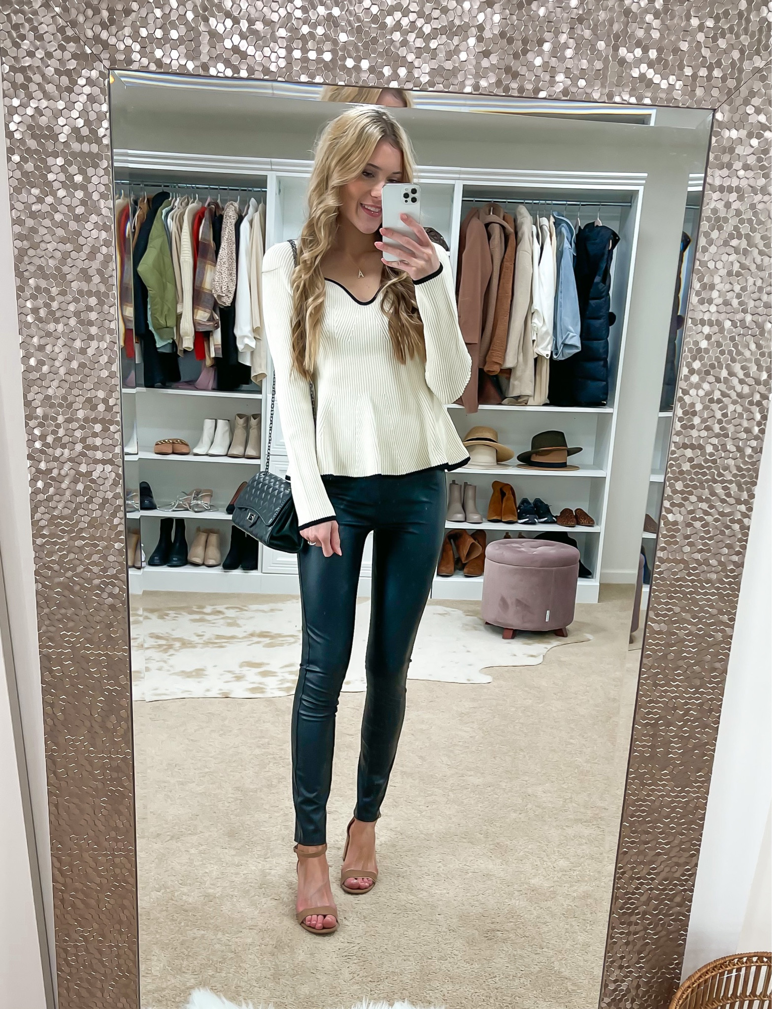 Hm outfit. Spring outfit. Business casual work outfit. Black crossbody. White blouse. Tan block heels  
For pants use code ALAINASPANX FOR 10% off 

#LTKFind #LTKworkwear #LTKstyletip