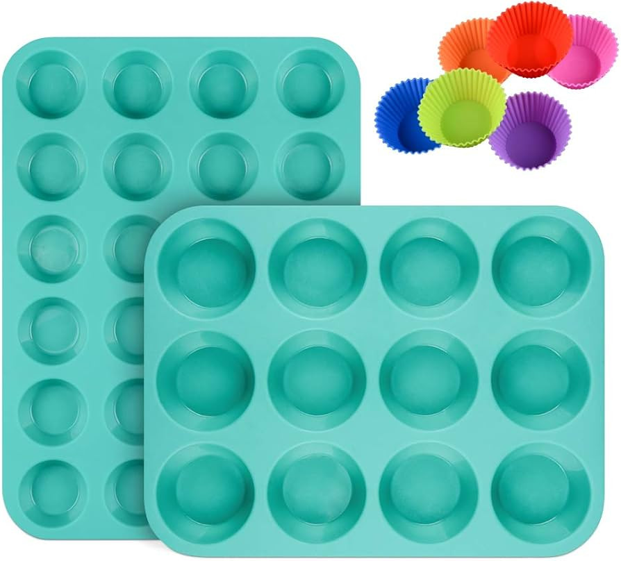 CAKETIME Silicone Muffin Pan Cupcake Pan Set - Mini 24 Cups and Regular 12 Cups Muffin Tin, Nonst... | Amazon (US)