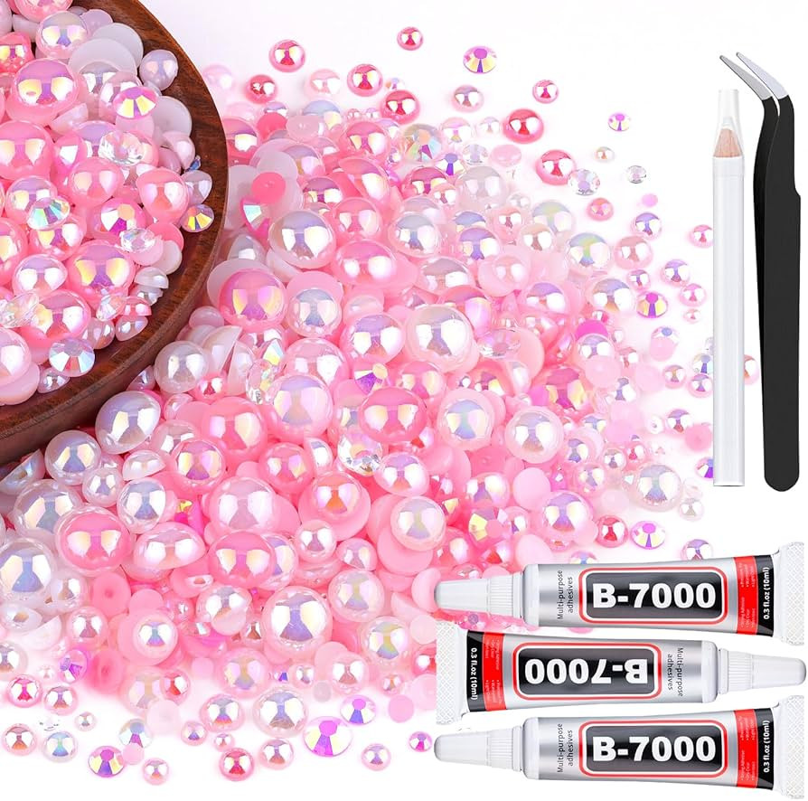 80g Flatback Pearls and Rhinestones for Crafting, Pink White 3-10mm Resin Rhinestones and Half Pe... | Amazon (US)