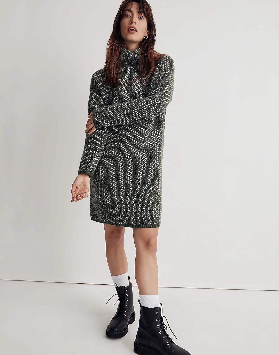 Oversized Turtleneck Sweater Dress in Geo Print | Madewell