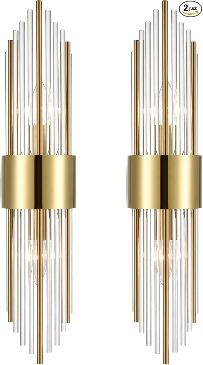 SHAWNKEY 2-Light Modern Brushed Titanium Gold Wall Sconce with Clear Glass Crystal Luxury Wall Li... | Amazon (US)