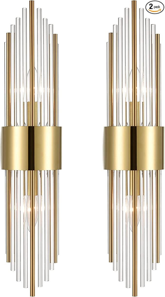 SHAWNKEY 2-Light Modern Brushed Titanium Gold Wall Sconce with Clear Glass Crystal Luxury Wall Li... | Amazon (US)