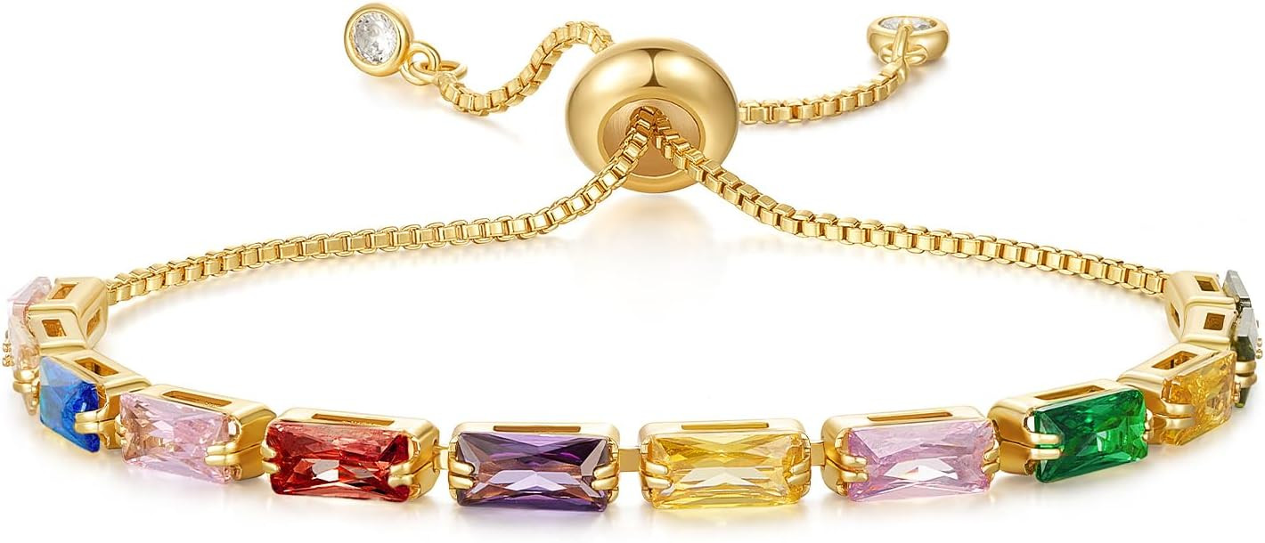 KissYan Tennis Bracelet for Women, 14K Gold Plated Cubic Zirconia Adjustable Slider Bracelets Tre... | Amazon (US)