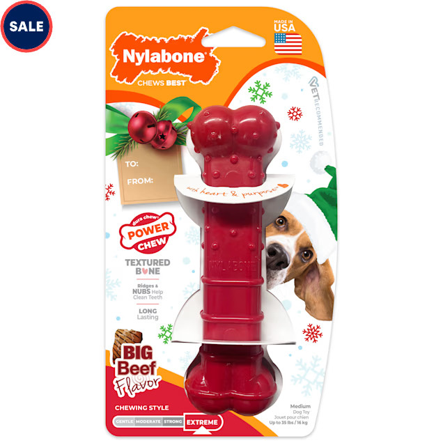 Nylabone Power Chew Holiday Bone Chew Toy Beef for Dogs Up to 35 lbs., Medium | Petco