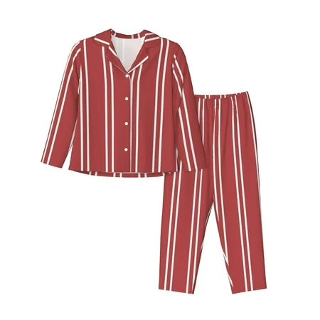 Wukai Stripes Red White Print Women s Pajama Set - Soft Long Sleeve Sleepwear for Comfort and Style-Small | Walmart (US)