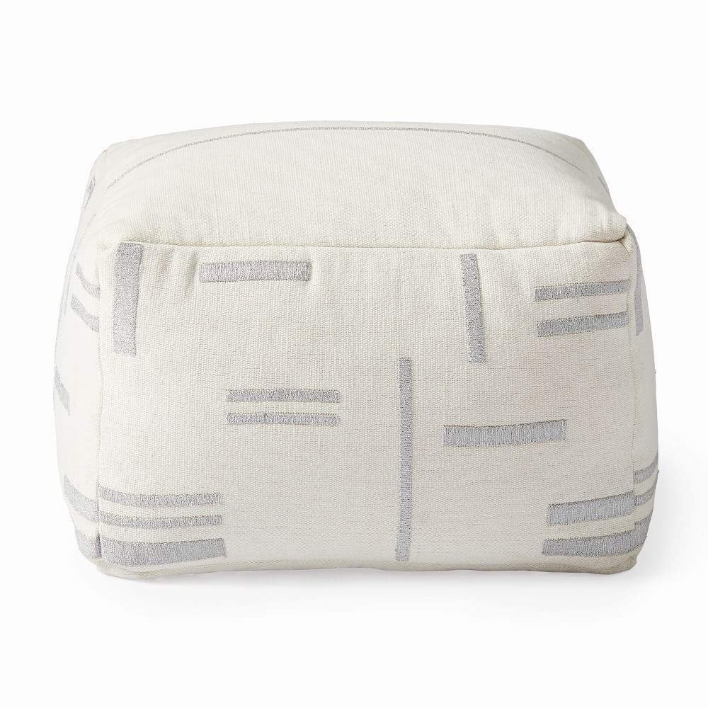 Metallic Embroidered Blocks Pouf | West Elm (US)