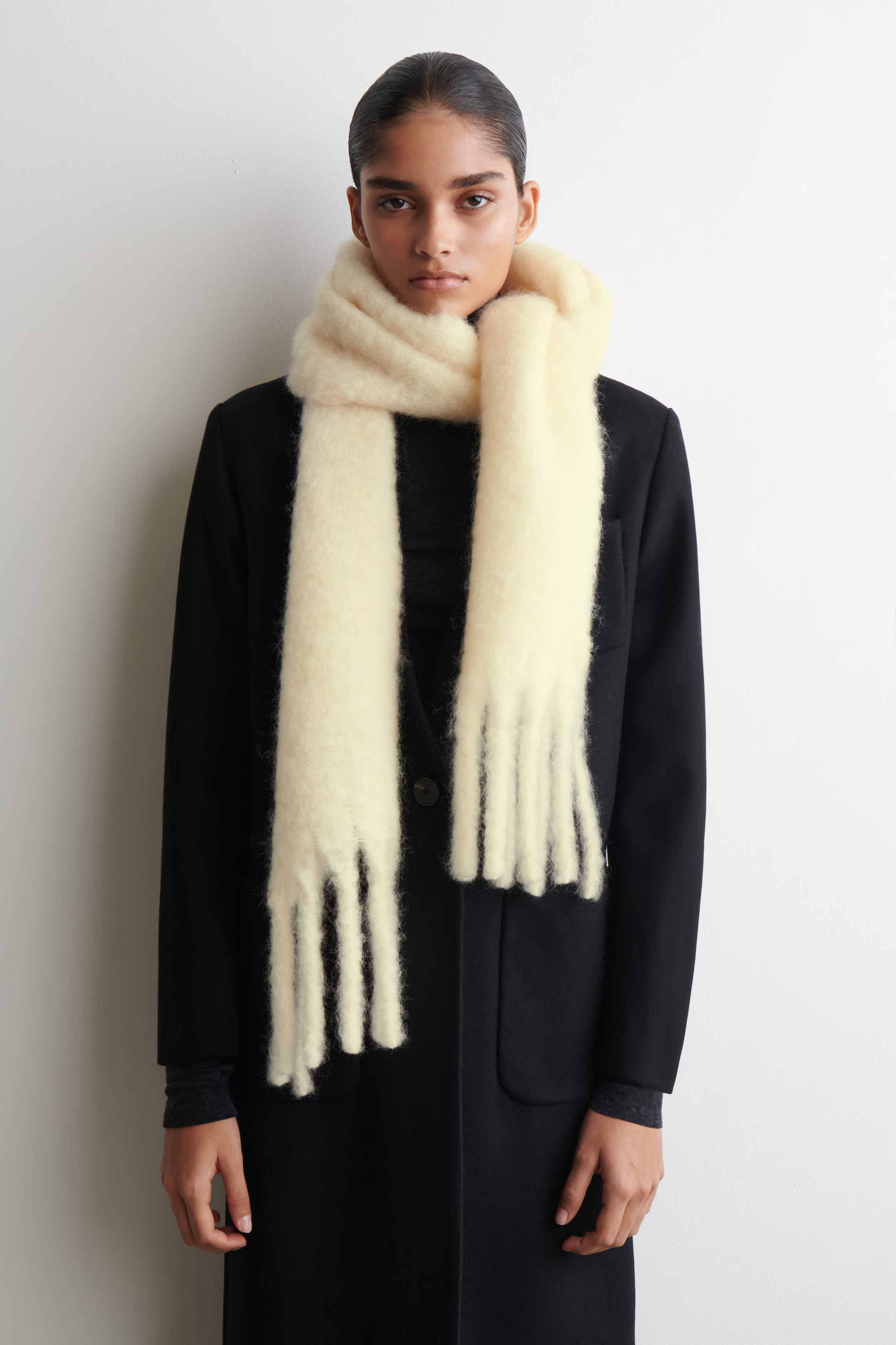 FRINGED BRUSHED-MOHAIR SCARF - BUTTERMILK | COS GB | COS UK