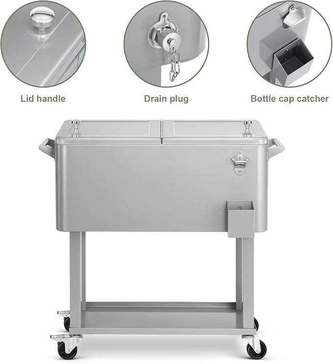 EDOSTORY 80 Quart Rolling Ice Chest Cooler Cart,Patio Backyard Party Drink Beverage Bar Stand Up ... | Amazon (US)
