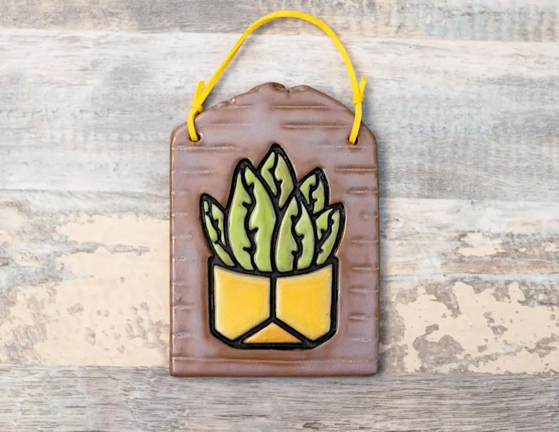 Ceramic Succulent Hanging Decorative Tile - Etsy | Etsy (Global)