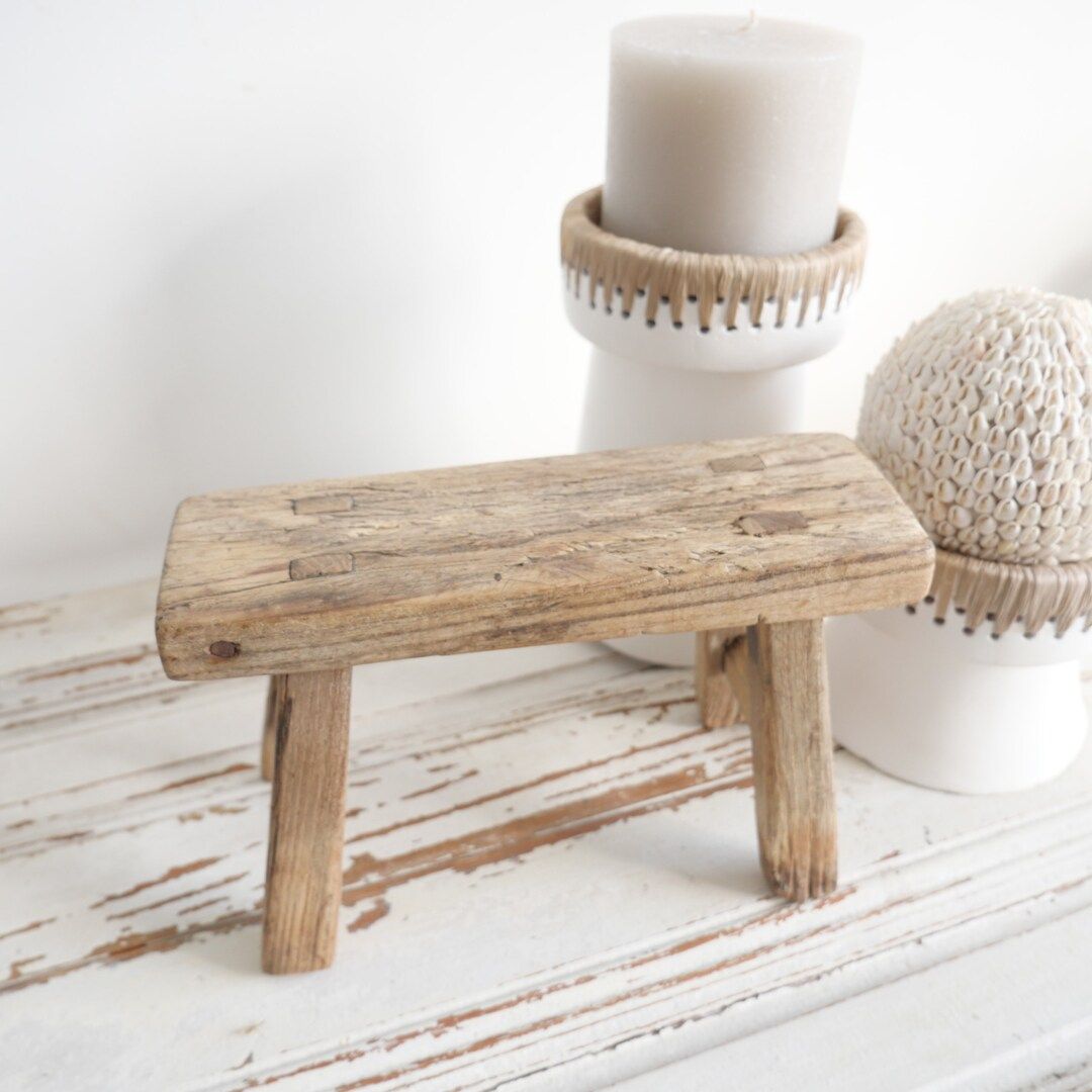 Wooden xs stool, handmade, India, rustic, boho, kitchen, bathroom, display, rural, riser, elm sto... | Etsy (US)