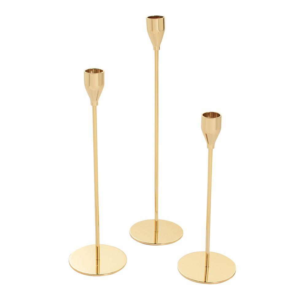 3 Pc Metallic Gold Candle Holder Set 8""-12 | Oriental Trading Company