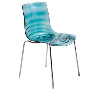 Astor Transparent Blue Water Ripple Design Modern Lucite Dining Side Chair with Metal Legs | The Home Depot