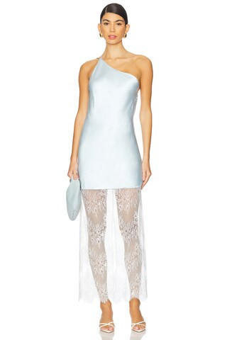 Labyrinth Lace One Shoulder Cowl Maxi Dress in Pale Blue | Revolve Clothing (Global)