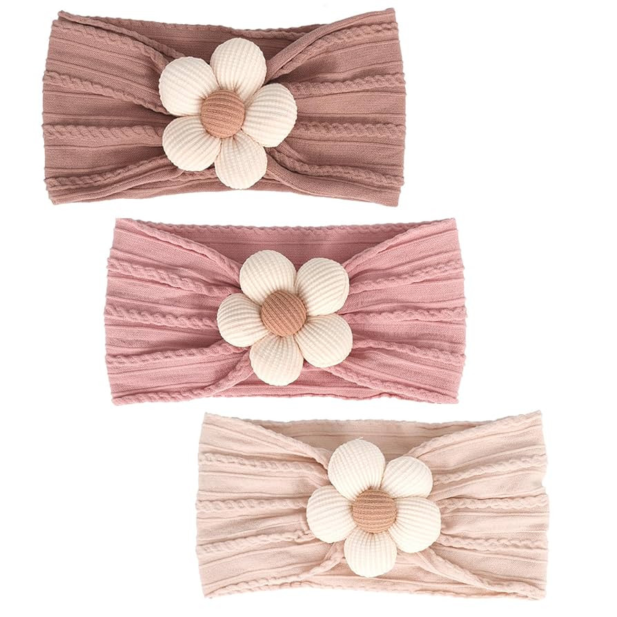 3 Pcs Baby Flower Headbands Baby Girls Nylon Headband Soft Hairbands Hair Accessories for Newborn... | Amazon (US)