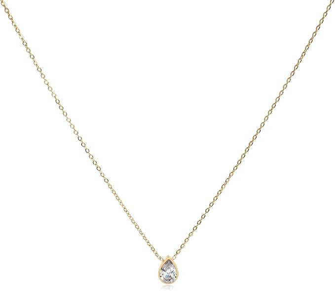 Badu 18K Gold Created Gemstones 7x10mm teardrop Necklace for Women Solitaire Cubic Zirconia Jewel... | Amazon (US)