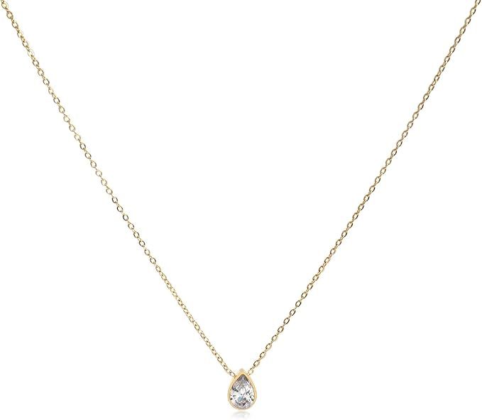 Badu 18K Gold Created Gemstones 7x10mm teardrop Necklace for Women Solitaire Cubic Zirconia Jewel... | Amazon (US)