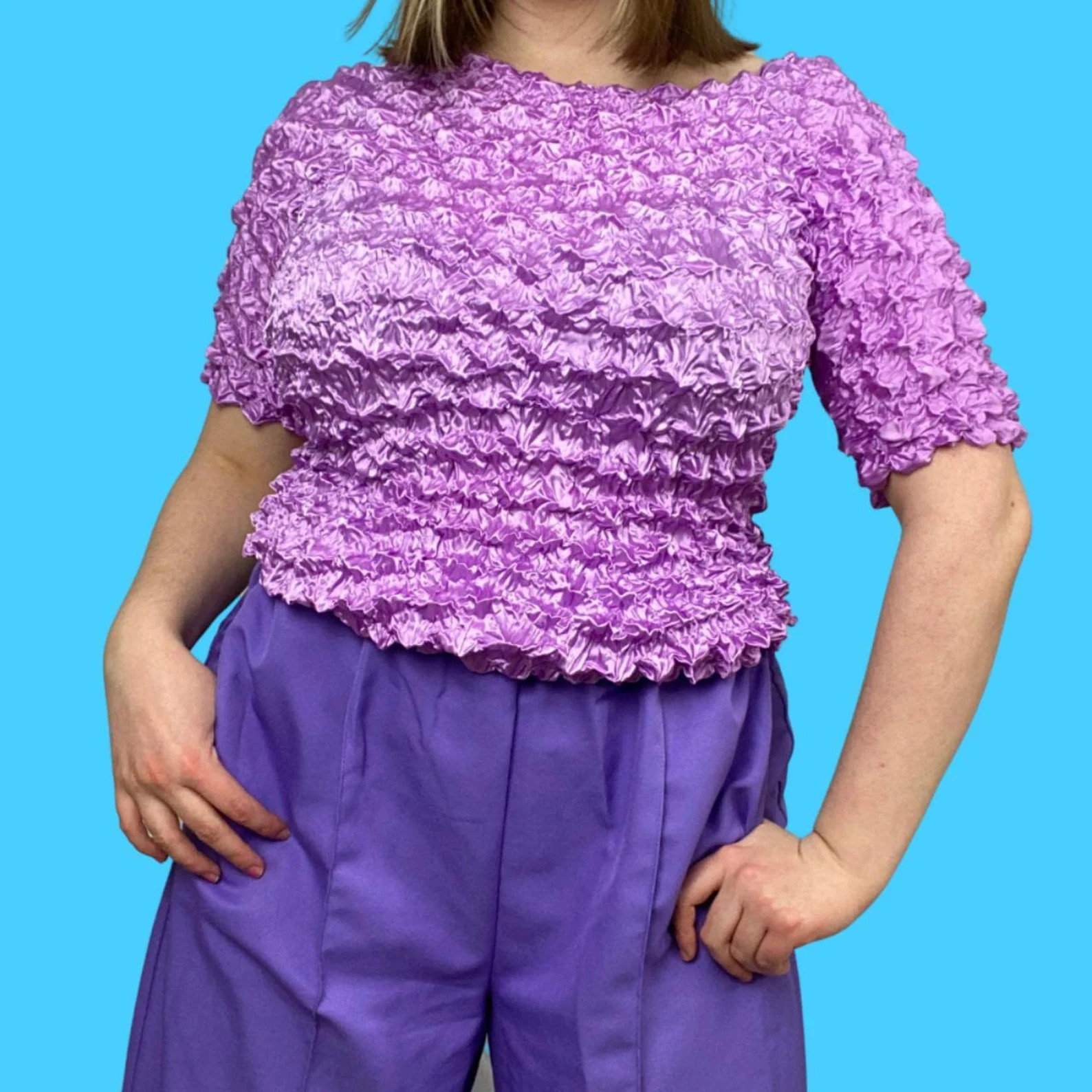 Y2K Lilac Purple Popcorn Scrunchie Crinkle Ruched Top, Size Medium - Etsy Canada | Etsy (US)