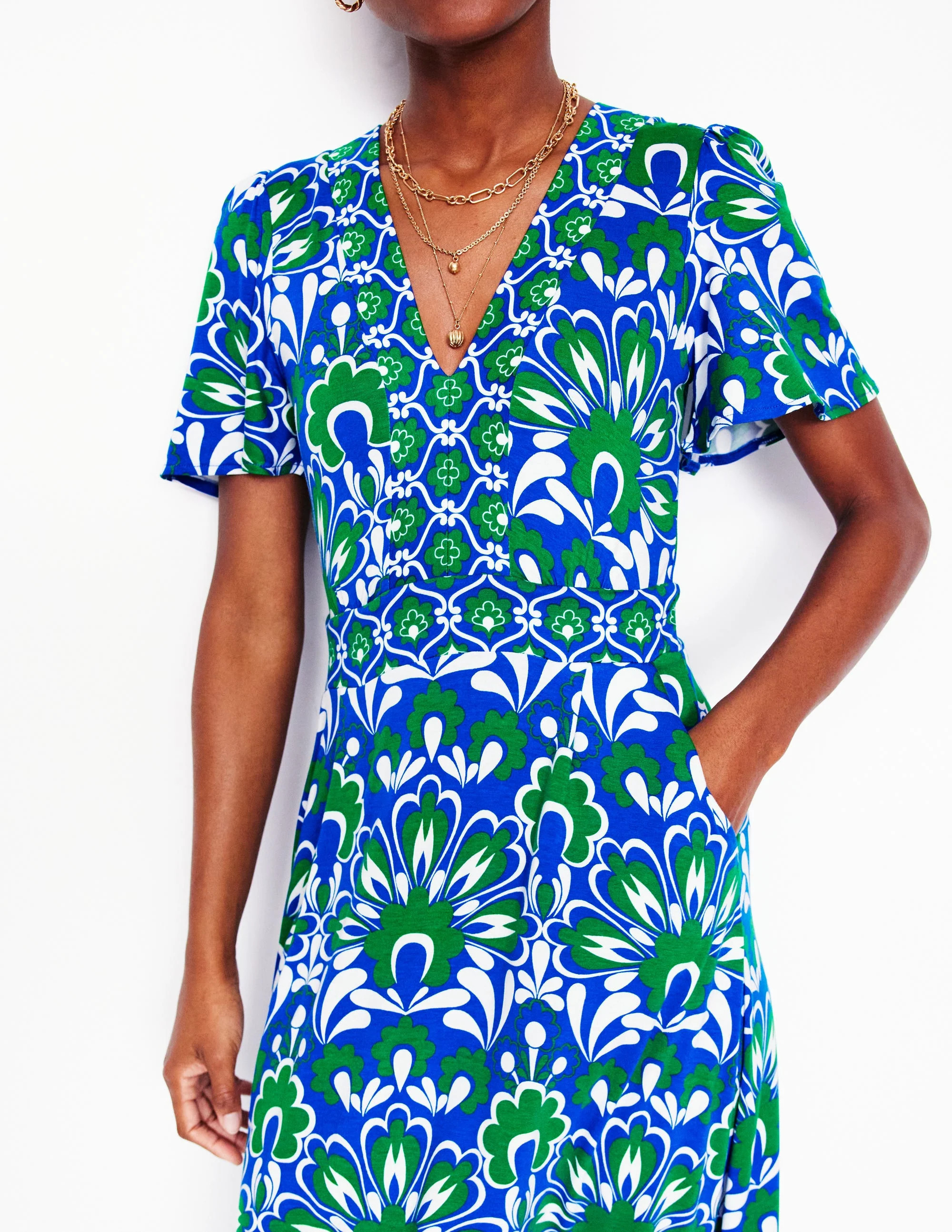 Ellie Flutter Maxi Tea Dress-Blue, Decorative Dandelion | Boden (US)