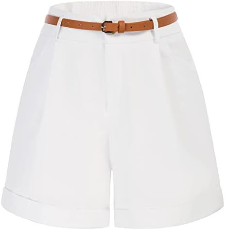 Belle Poque Women Bermuda Shorts Elastic Waist Wide Leg Shorts with Pockets & Belts | Amazon (US)