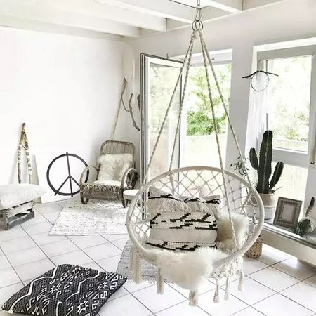 47.2" Indoor Hanging Chair Macrame Hammock Swing Chair Cotton Rope Outdoor Garden 260LB | Walmart (US)